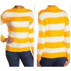 NWT Abound Mock Neck Fuzzy Striped Sweater Size XXS / 2XS in Orange Slice